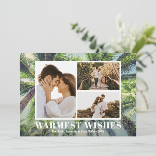 熱帯のヤシの木のクリスマスフォト シーズンカード (スタンド正面)