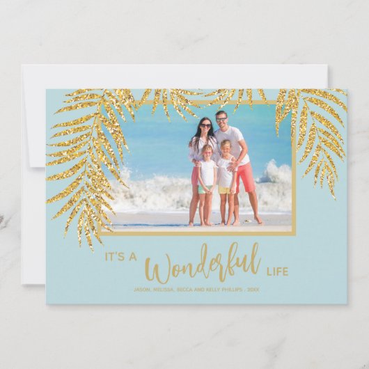 熱帯のヤシの木のクリスマスフォト シーズンカード (正面)