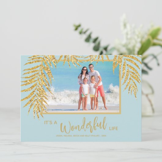 熱帯のヤシの木のクリスマスフォト シーズンカード (スタンド正面)