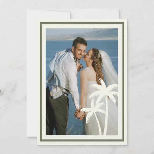 熱帯のヤシの木のセージ結婚グリーンの写真 招待状 (裏面)