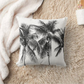 熱帯のヤシの木のモダン写真(白黒) クッション (ブランケット)