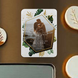 熱帯のヤシの木の写真は日付を保存して金箔 マグネット