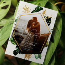 熱帯のヤシの木の写真は日付を保存して金箔