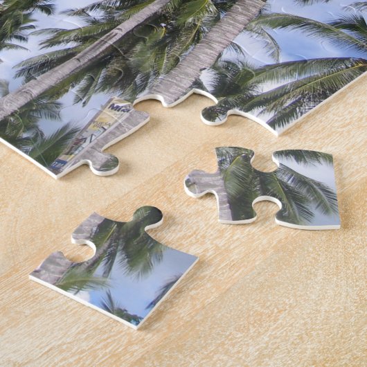 熱帯のヤシの木の写真：緑と青 ジグソーパズル (側面)