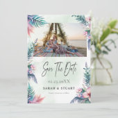 熱帯のヤシの木の写真QRコード日付を保存 招待状 (スタンド正面)