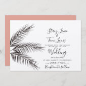 熱帯のヤシの木の葉の手描き自然 招待状 (正面/裏面)