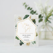 熱帯のヤシの木の金箔のスクリプト日付を保存 ポストカード (スタンド正面)