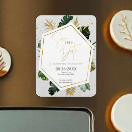 熱帯のヤシの木の金箔のスクリプト日付を保存 マグネット