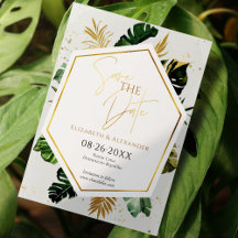 熱帯のヤシの木の金箔のスクリプト日付を保存