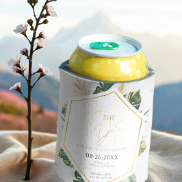 熱帯のヤシの木の金箔のスクリプト日付を保存 缶クーラー