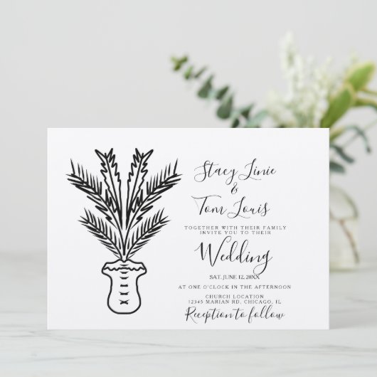 熱帯のヤシの木の鉢植え手描自然き 招待状 (スタンド正面)