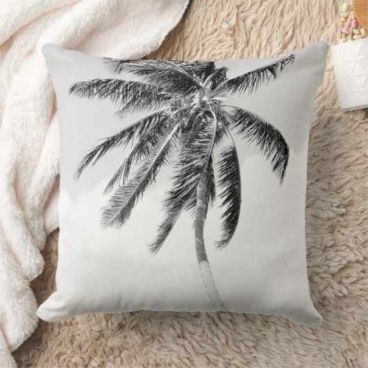 熱帯のヤシの木の黒と白モダンの写真 クッション (ブランケット)