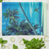 熱帯のヤシの木を持つ砂浜の白いビーチ キッチンタオル (折り畳み)