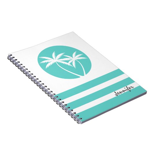 熱帯のヤシの木ストライプと名前 ノートブック (右側)
