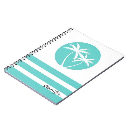 熱帯のヤシの木ストライプと名前 ノートブック (左側)