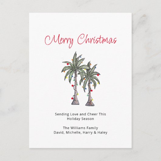 熱帯のヤシの木メリークリスマス シーズンポストカード (正面)