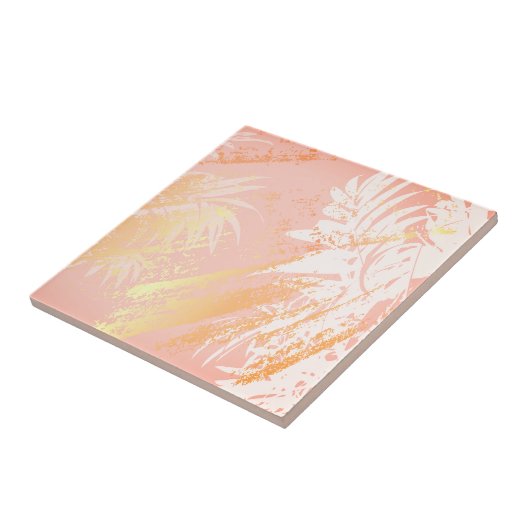 熱帯のヤシの木離れのバラ金ゴールドピンク素朴 タイル (側面)