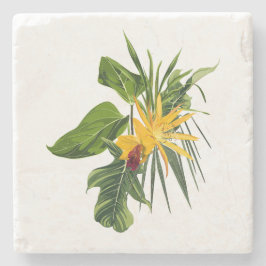 熱帯のヤシの枝、エキゾチックな花の花束 ストーンコースター
