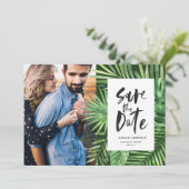 熱帯のヤシの葉とスクリプトの葉の写真 セーブザデート (スタンド正面)