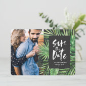 熱帯のヤシの葉とスクリプトの葉の写真 セーブザデート (スタンド正面)