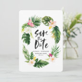 熱帯のヤシの葉とフローラの水色の葉 セーブザデート (スタンド正面)