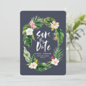 熱帯のヤシの葉とフローラの水色の葉 セーブザデート (スタンド正面)