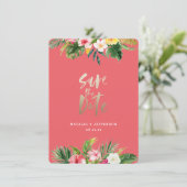 熱帯のヤシの葉とフローラ金ゴールドスクリプト セーブザデート (スタンド正面)