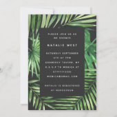 熱帯のヤシの葉と金ゴールドのスクリプトのベビーシャワーカード セーブザデート (裏面)