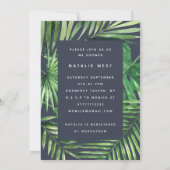 熱帯のヤシの葉と金ゴールドのスクリプトのベビーシャワーカード セーブザデート (裏面)