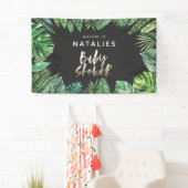 熱帯のヤシの葉と金ゴールドのスクリプトのベビーシャワー 横断幕 (インサイチュ)