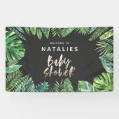 熱帯のヤシの葉と金ゴールドのスクリプトのベビーシャワー 横断幕 (横)