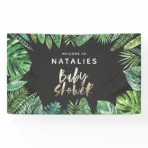 熱帯のヤシの葉と金ゴールドのスクリプトのベビーシャワー