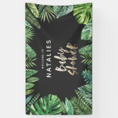 熱帯のヤシの葉と金ゴールドのスクリプトのベビーシャワー 横断幕 (縦)