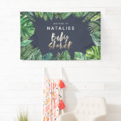 熱帯のヤシの葉と金ゴールドのスクリプトのベビーシャワー 横断幕 (インサイチュ)