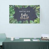 熱帯のヤシの葉と金ゴールドのスクリプトのベビーシャワー 横断幕 (トレードショー)