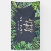 熱帯のヤシの葉と金ゴールドのスクリプトのベビーシャワー 横断幕 (縦)