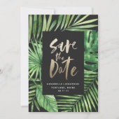 熱帯のヤシの葉と金ゴールドの台本 セーブザデート (正面)