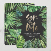 熱帯のヤシの葉と金ゴールドの台本 セーブザデート (正面/裏面)