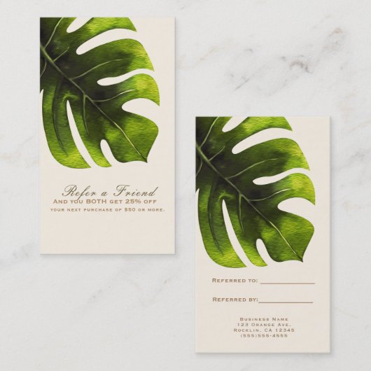 熱帯のヤシの葉の夏エレガントが友達を参照 紹介カード (正面/裏面)