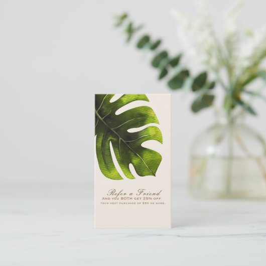 熱帯のヤシの葉の夏エレガントが友達を参照 紹介カード (スタンド正面)