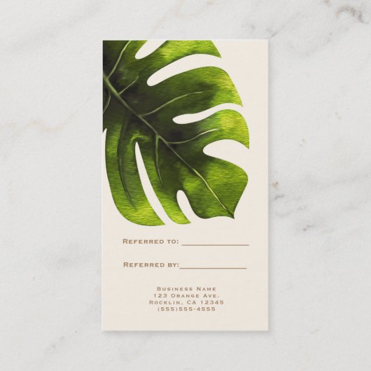 熱帯のヤシの葉の夏エレガントが友達を参照 紹介カード (裏面)