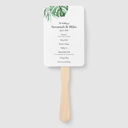 熱帯のヤシの葉の結婚式のプログラムファン ハンドファン (正面)