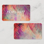 熱帯のヤシの葉自然アート紫とオレンジ 名刺 (正面/裏面)