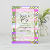 熱帯のヤシモダンの木ピンク紫の甘い16 招待状 (スタンド正面)