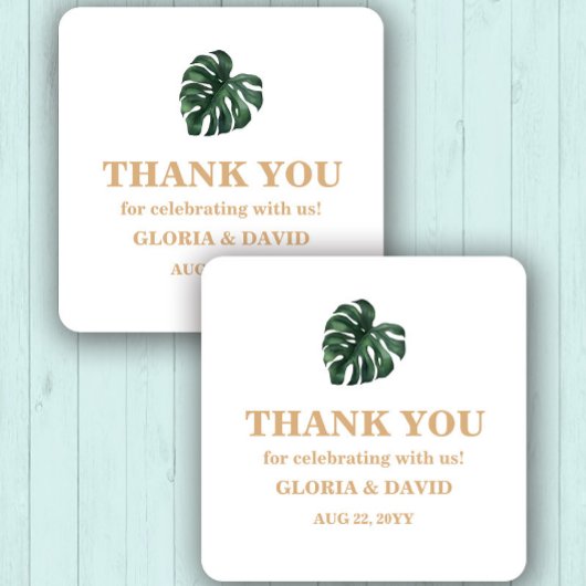 熱帯のヤシ結婚の葉 スクエアシール