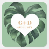 熱帯のヤシ結婚の葉 スクエアシール (正面)