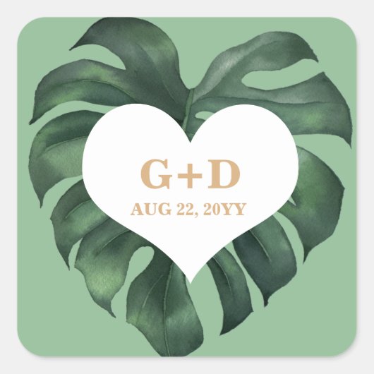 熱帯のヤシ結婚の葉 スクエアシール (正面)