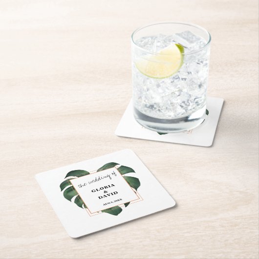 熱帯のヤシ結婚の葉 スクエアペーパーコースター (インサイチュ)