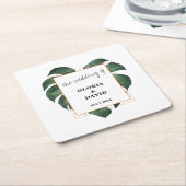 熱帯のヤシ結婚の葉 スクエアペーパーコースター (アングル)