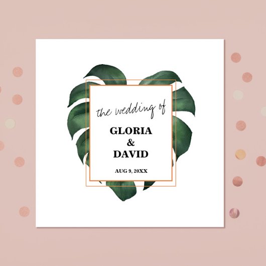 熱帯のヤシ結婚の葉 スタンダードカクテルナプキン